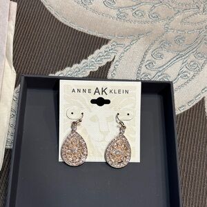Anne Klein Rose Gold Teardrop Earrings with Crystals